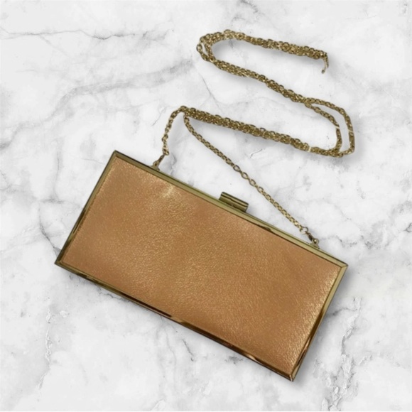 JustFab Handbags - JustFab Gold Clutch with Elegant Flap Closure